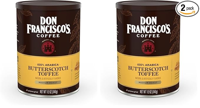Don Francisco's Butterscotch Toffee Flavored Ground Coffee 100% Arabica (12 Ounce Can) (Pack of 2)