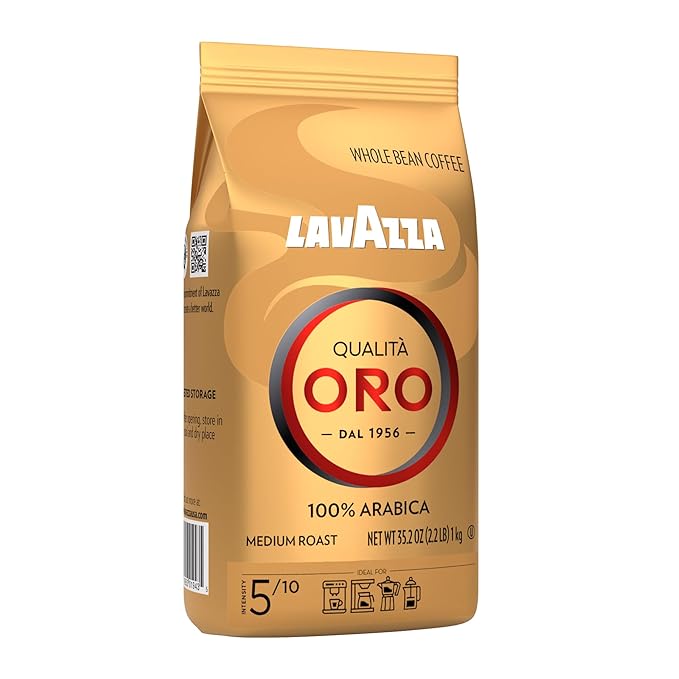 Lavazza Qualità Oro Whole Bean Coffee Blend Medium Roast 2.2-Pound Bag (Pack of 6)