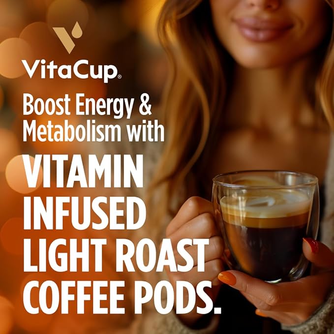 VitaCup Energy Light Roast Coffee Pods Boost Focus &amp Metabolism Antioxidants B Vitamins Crisp &amp Smooth100% Arabica Coffee Single Serve Pod Compatible with Keurig K-Cup Brewers16 Ct