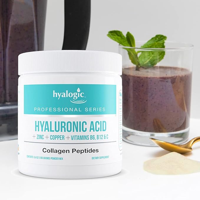 HA Professionals –Collagen Powder Supplement for Skin &amp Joints Hyaluronic Acid + Zinc + Copper + Vitamins B6 B12 &amp C - Hydrolyzed Bovine Collagen Types 1 &amp 3 Unflavored Easy Mix - 6.4