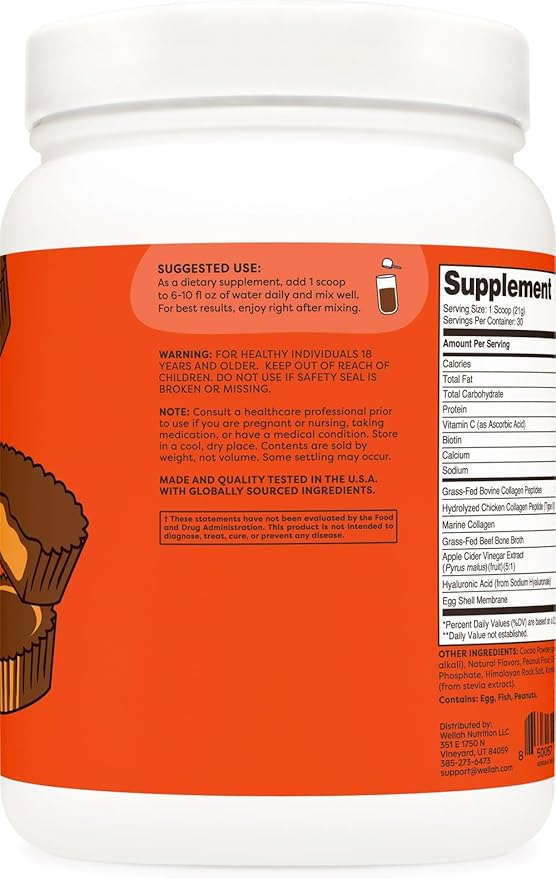 Wellah The Afterglow Multi Collagen Protein + Beauty (Peanut Butter Chocolate Flavored) 30 Servings