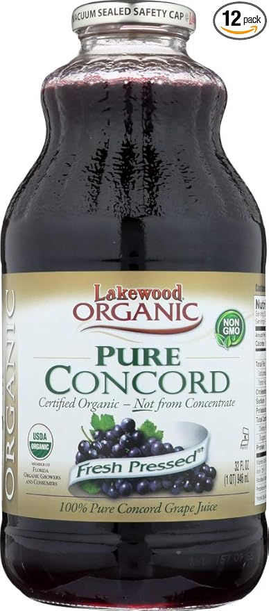Lakewood Organic PURE Concord Grape Juice 32 Ounce Bottles (Pack of 12)