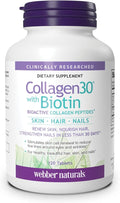 Webber Naturals Collagen30 with Biotin 2500 mg of Bioactive Collagen Peptides with 5000 mcg of Biotin Per Serving 120 Tablets For Advanced Nourishment of Skin Hair and Nails Dairy &amp Gluten