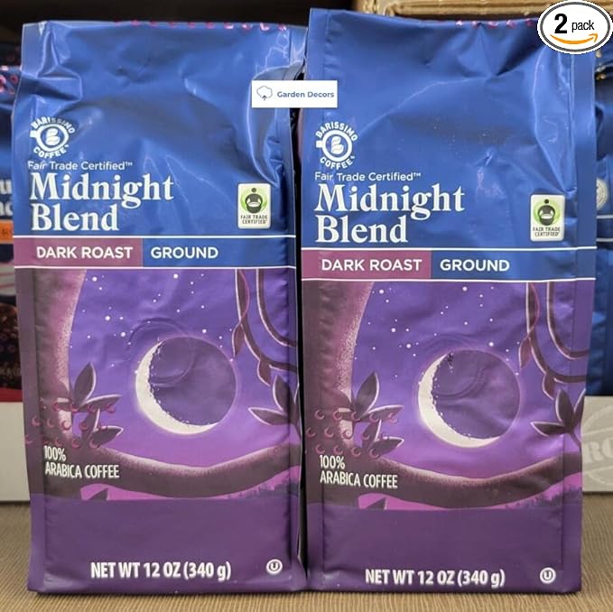 Barissimo Midnight Blend Dark Roast Ground Coffee 12oz 340g (Two Bags)