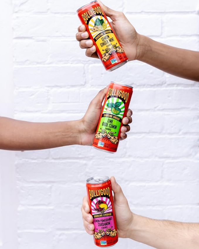 Bollygood Sparkling Lemonade Variety Pack Indian Inspired Beverage Nimbu Pani No Artifical Colors or Flavors Non-GMO Project Verified12 FL OZ Cans (Pack of 12)