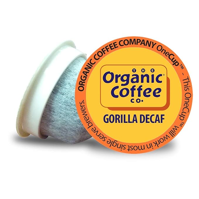 The Organic Coffee Co. Compostable Coffee Pods - Gorilla Decaf (80 Ct) K Cup Compatible including Keurig 2.0 Medium Roast Swiss Water Processed USDA Organic