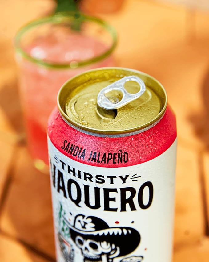 Thirsty Vaquero Watermelon Jalapeño Flavored soda (Sandia Salvaje) Mexican-inspired soda Real Fruit Juice &amp Savory Spices Made with Organic Agave Low Calorie Natural Juice 16 oz Cans 12-Pa