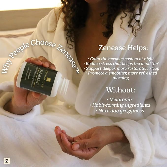 Zen Principle Zenease Sleep Support with Magnesium Glycinate Ashwagandha KSM-66® Saffron L-Theanine &amp GABA – No Melatonin Natural Stress Relief &amp Sleep Aid. 90 Capsules