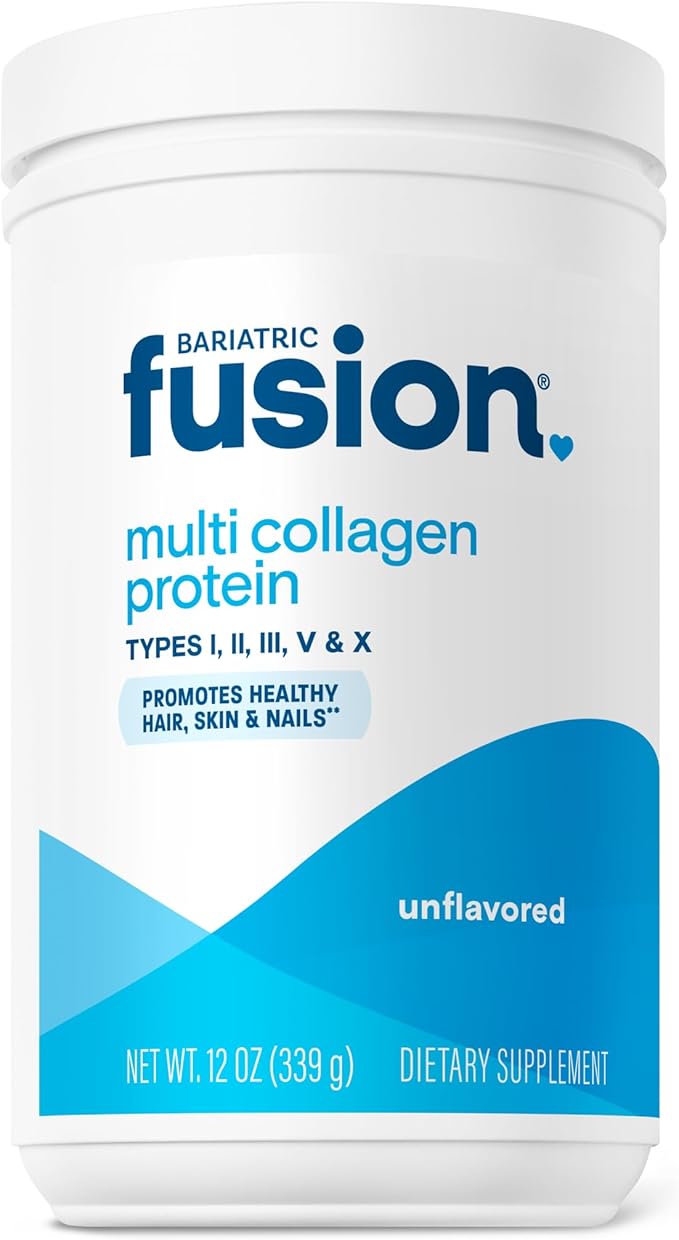 Bariatric Fusion Unflavored Multi Collagen Protein Powder | Hydrolyzed Collagen Peptides Powder Plus Joint Support Complex of MSM and Glucosamine | Type 2 | Dairy Gluten &amp Soy Free | 30 Servings