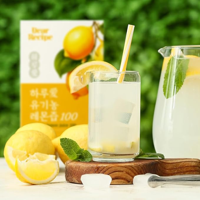 [30 Sticks] Organic 100% Pure NFC Whole Lemon Juice Sticks – 20g Each – Italian Lemon Cold Pressed Product of Korea Non-GMO No Sugar Added