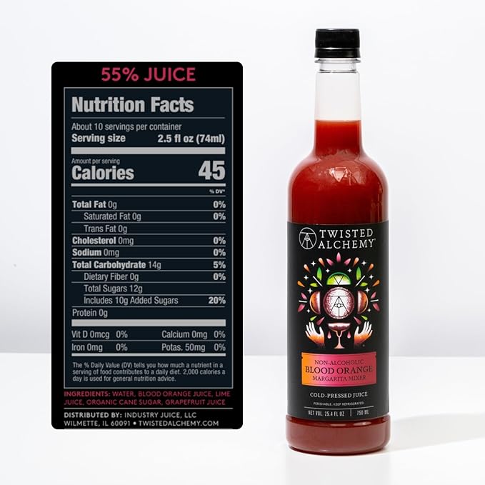 Twisted Alchemy Blood Orange Margarita Mix - Premium Margarita Mixer With Cold Pressed Juice For Craft Cocktails - (25 Oz Bottle Pack of 1) - All Natural Non-GMO &amp Preservative Free - Ships Cold