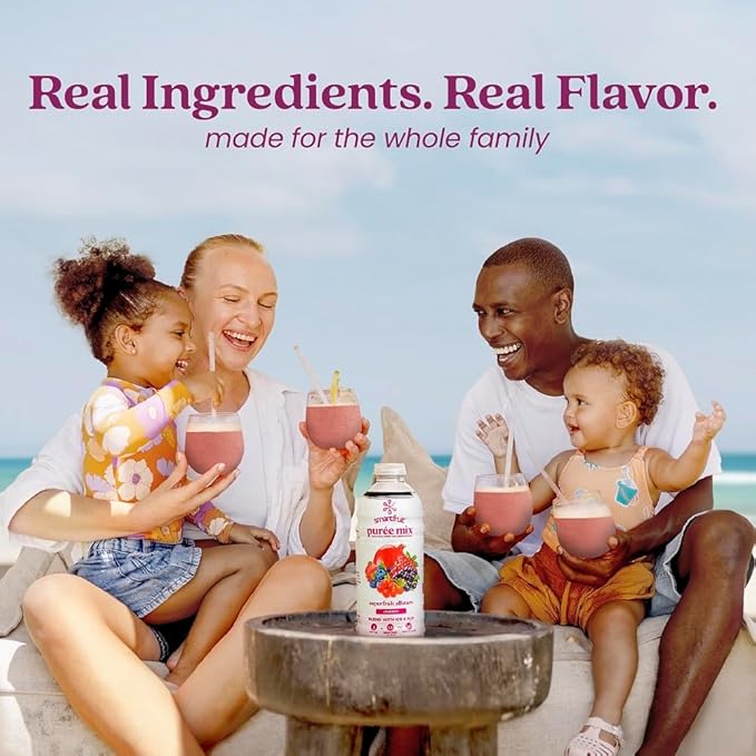 Smartfruit Superfruit All-Stars + Energy – 100% Real Fruit Purée with Blueberry Pomegranate Acai &amp Goji Berries – Great for Smoothies Juice Yogurt Cocktails Teas &amp More – 48oz