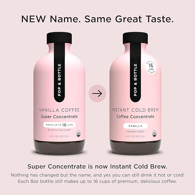Pop &amp Bottle Organic Cold Brew Coffee Concentrate - Iced Coffee Concentrate Liquid for At Home Dairy Free Makes Up to 16 Cups - Vanilla &amp Caramel 8 fl oz (Mixed 2 Pack)