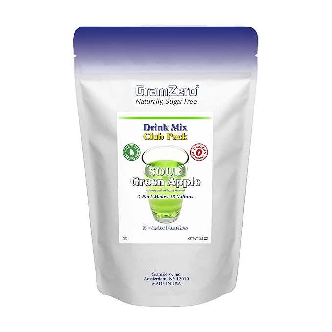 GramZero Sour Green Apple Zero Calorie Sugar Free Drink Mix Great For Nutrition Club Loaded Tea Stevia Sweetened