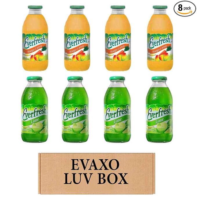 LUV BOX- variety Everfresh Juice 16 oz. pack of 8 Everfresh Mango Carrot Everfresh Lime. by evaxo