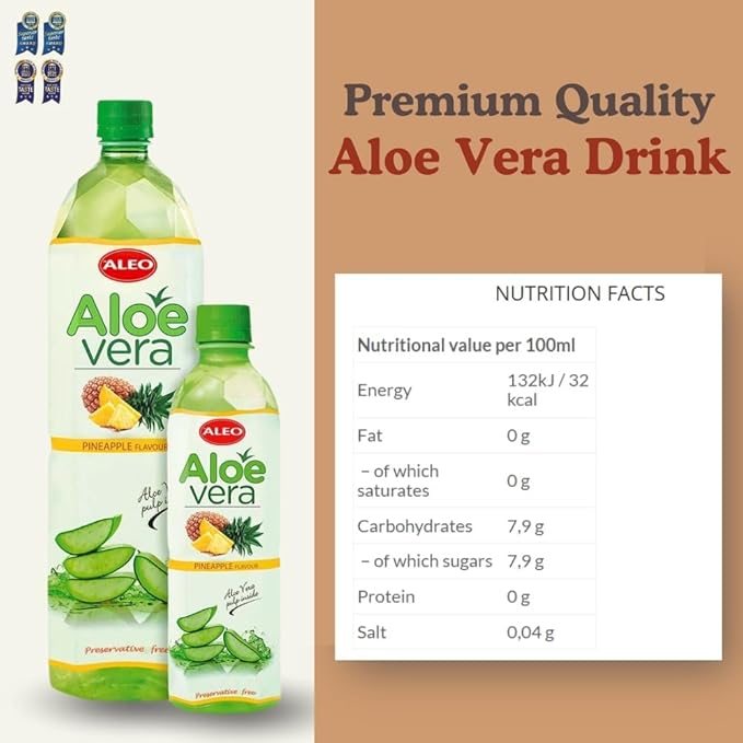 ALEO 0.5L Premium Pineapple Aloe Vera Drink - Natural No Preservatives No Artificial Colors Superior Taste Award 2025