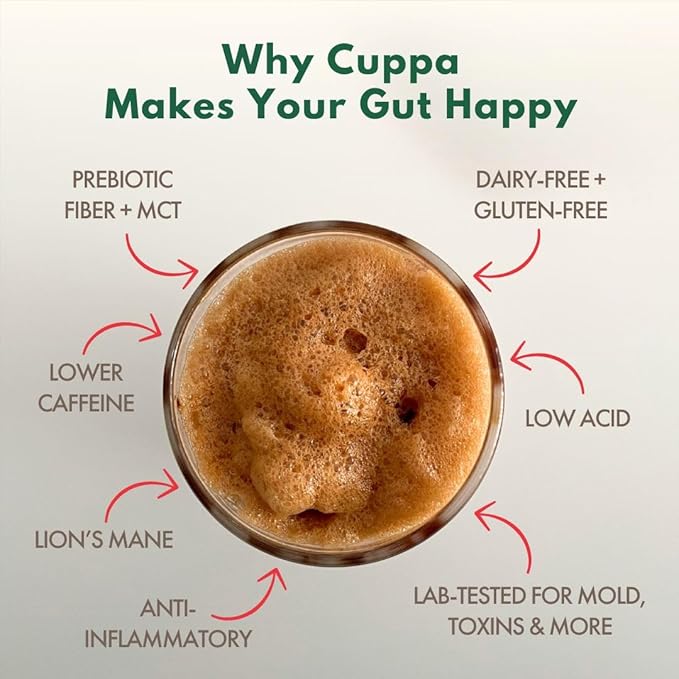 Cuppa Peppermint Mocha Mushroom Coffee with Adaptogens &amp Superfoods - Lion’s Mane Ashwagandha &amp Cordyceps. Adaptogens + MCT to support natural energy mental focus &amp gut health (30 Servin