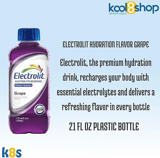 Electrolit Grape Hydration Drink With Electrolytes 21 fl oz Plastic Bottles 9 Pack + 1 Microfiber Cooling Towel by KOOL8SHOP Infinite Deals