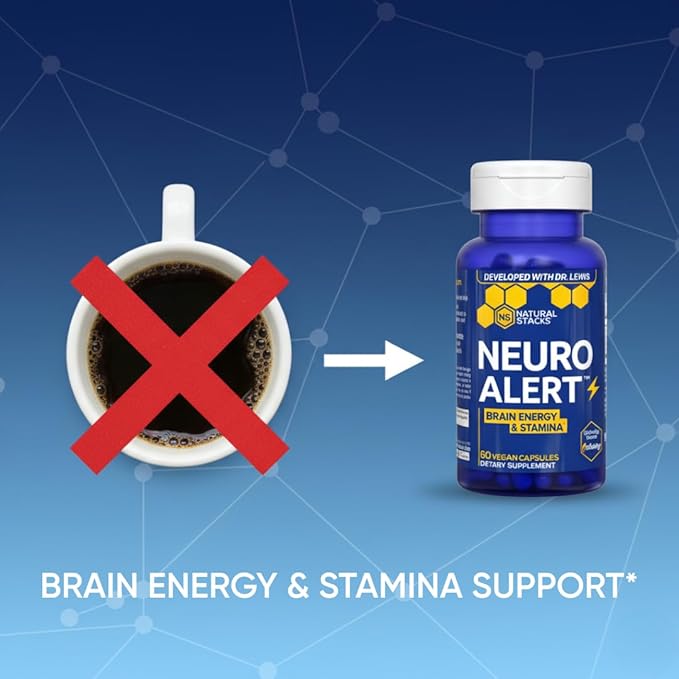 NATURAL STACKS NeuroAlert - 200mg Paraxanthine Energy Supplement - Caffeine Free Focus w/ 500mg L-Tyrosine &amp 100mg L-Theanine - 10mg NADH for Cellular Energy Support - 60 Paraxanthine Capsules