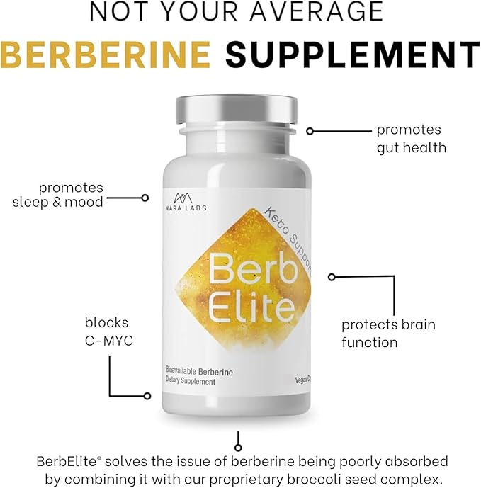 Mara Labs BerbElite | 350mg Berberine HCL &amp Broccoli Seed Complex for Increase Bioavailability | 60 Vegan Capsules