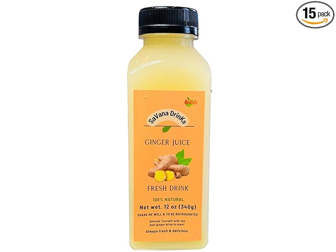 SaVana DrinKs Ginger Juice 12 oz (15‑Pack) — Natural Ginger Wellness Drink with Pineapple &amp Lemon for Immunity Energy &amp Gut Support