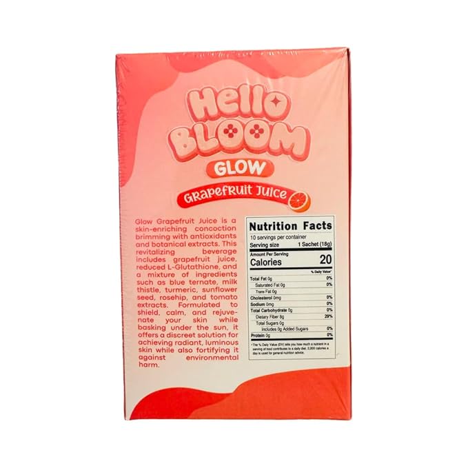 Hello Bloom Glow Reduced L-Glutathione Powder Juice Drink (10 Sachets x 18g Grapefruit)