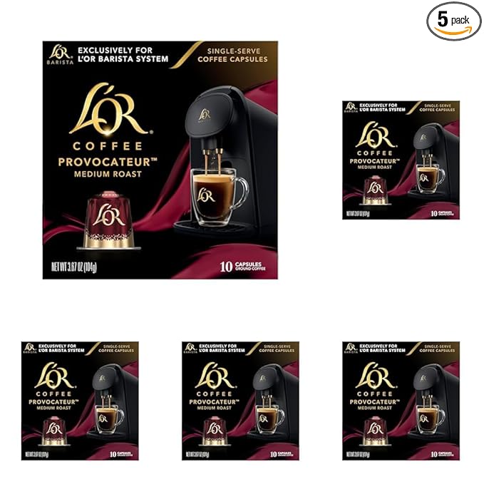 L'OR Coffee Pods 50 Count Provocateur Medium Roast Blend Single-Serve Aluminum Coffee Capsules Compatible with the L'OR BARISTA System &amp *Nespresso Original Machines 50 Count (Pack of 5)