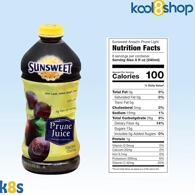 Sunsweet Amazin Prune Original Juice Drink 64 fl oz Plastic Bottles 4 Pack + 15 Sugarcane Disposable Straws by KOOL8SHOP Infinite Deals