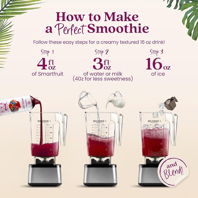 Smartfruit Superfruit All-Stars + Energy – 100% Real Fruit Purée with Blueberry Pomegranate Acai &amp Goji Berries – Great for Smoothies Juice Yogurt Cocktails Teas &amp More – 48oz