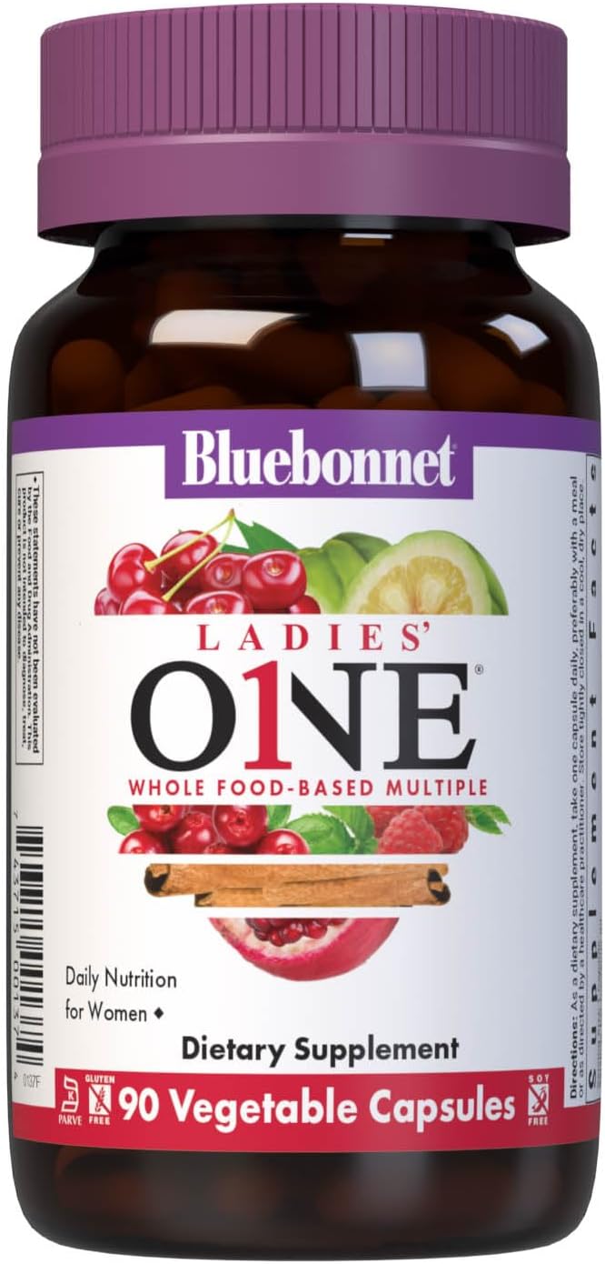 Bluebonnet Nutrition Ladies One Vegetable Capsule Whole Food Multiple K2 Organic Vegetable Energy Vitality Non-GMO Gluten Free Soy Free Milk Free Kosher 90 Vegetable Capsule 3 Month Supply