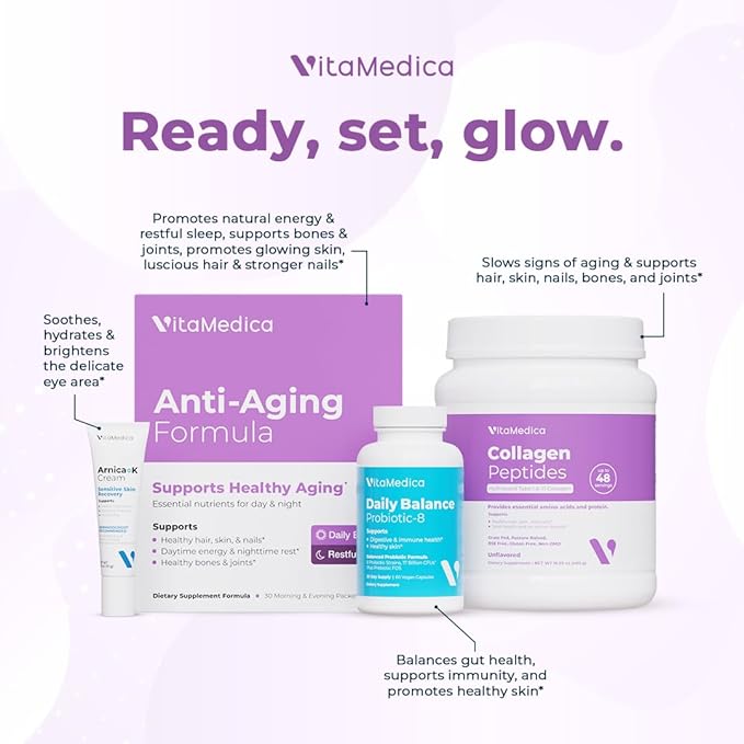 VitaMedica Anti-Aging Formula AM/PM Multivitamin Packets for Women &amp Men – Supports Radiant Skin Hair &amp Nails Daytime Energy + Nighttime Recovery – 30 Packs