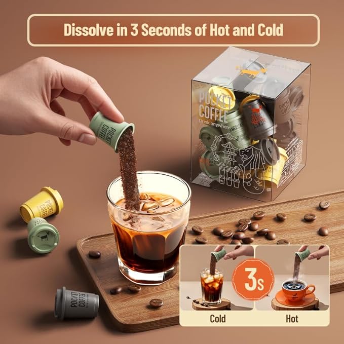 CheerfulGoat Instant Cold Brew Coffee – Speciality Pocket Coffee 100% Arabica Freeze Dried for Ultimate Freshness No Sugar No Additives Low Acid Healthy for Iced &amp Hot 15 Servings (MIX)