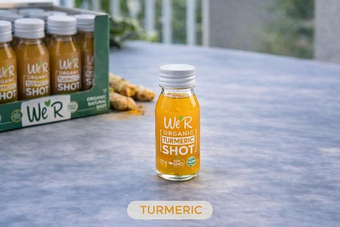 WE'R Organic TURMERIC Shot Certified Organic &amp Non-GMO. 2Fl Oz Each (12 Pack / 24Fl Oz Total)