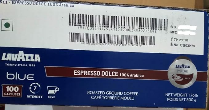 Lavazza BLUE Capsules Espresso Dolce Coffee Blend Medium Roast 28.2-Ounce Boxes (Pack of 100)
