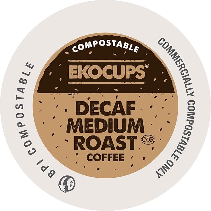 Ekocups Decaf Medium Roast Coffee Pods – Swiss Water Process Compostable Plant-Based &amp Freshness-Sealed – French Press-Quality Brew – K-Cup Brewer Compatible – 80ct