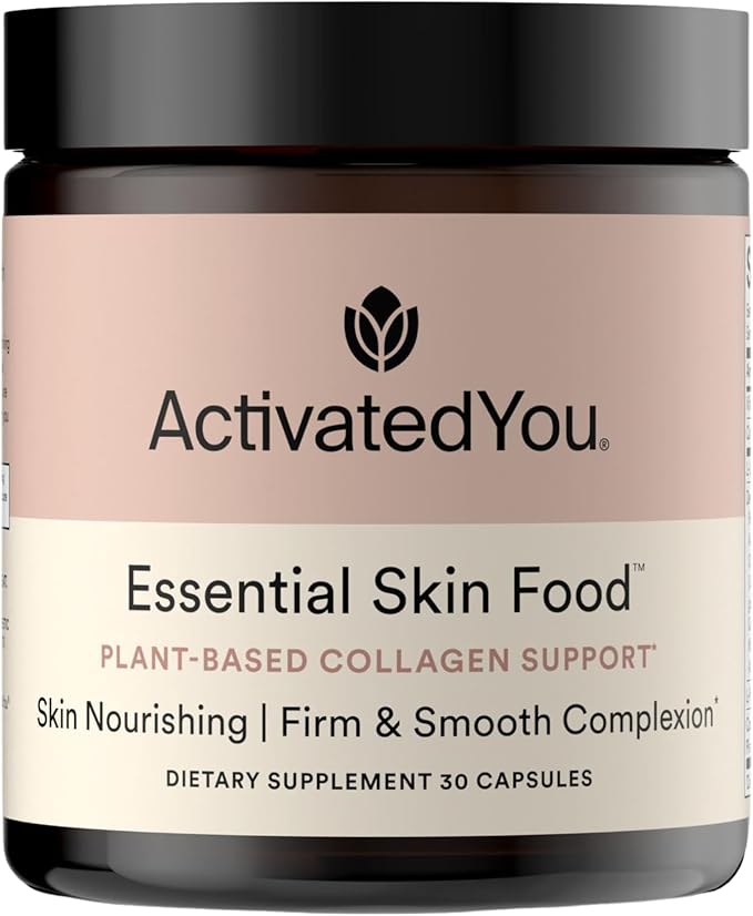 ACTIVATEDYOU Essential Skin Food Advanced Skincare Collagen Elastin Support Supplement for Aging Skin Helps Improve Appearance of Face Texture Sagging w/Dermaval Vitamin C Lysine (30 Capsules)
