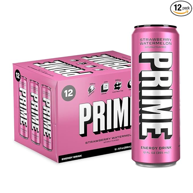 PRIME Energy STRAWBERRY WATERMELON | Zero Sugar Energy Drink | 200mg Caffeine with 355mg of Electrolytes and Coconut Water for Hydration| Vegan | Gluten Free |12 Fluid Ounce | 12 Pack