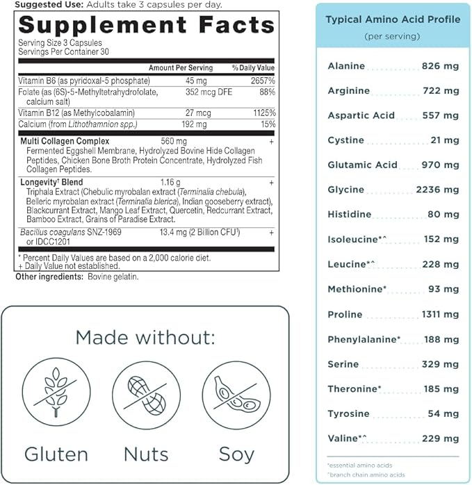 Ancient Nutrition Multi Collagen Advanced Longevity with Probiotics Hydrolyzed Collagen Peptides Promotes Healthy Aging and Cellular Energy 90 Count
