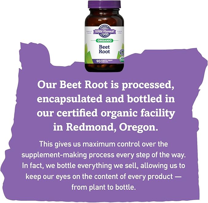 Oregon's Wild Harvest Organic Beet Root Capsules – 90 Vegan Capsules – USDA Certified Organic Beet Root Powder – Non-GMO Gluten-Free Dairy-Free Soy-Free – Grown in North America – Made in The USA