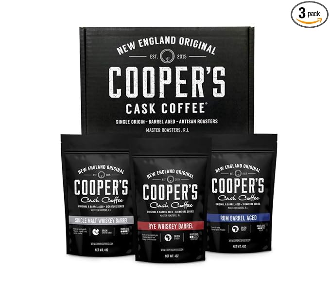 Bourbon Barrel Aged Coffee Whole Bean Set Single Origin Sumatra Whiskey Ethiopian Rye Rwanda Rum Roasted Coffee Beans (Whole Bean 4 Ounce (Pack of 3))