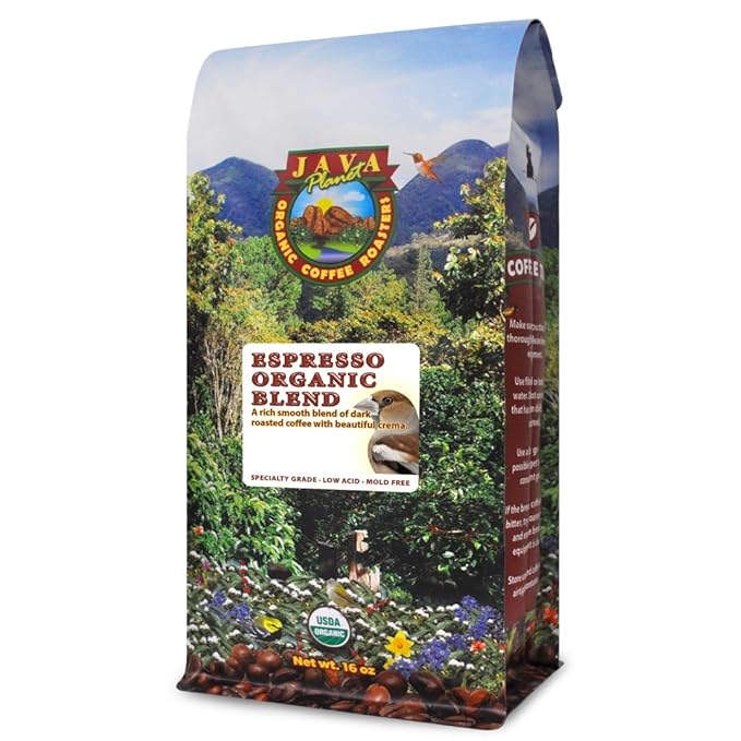 Low Acid Organic Coffee – Whole Bean Mold-Free &amp Stomach Friendly by Java Planet Espresso Blend Coffee Dark Roast Smooth Full Flavored 1LB Bag