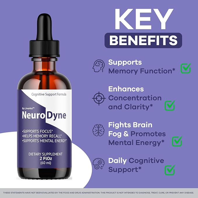 (3 Pack) NeuroDyne - Official NeuroDyne Drops Supplement Brain Support Advanced Formula Neuro Dyne Liquid Premium All Natural Cognitive Focus Nerve Support for Health Wellness 3 Bottles for 3 Months