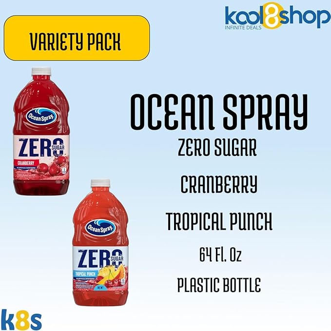 Ocean Spray Zero Sugar Variety Pack Fruit Juice Drink 64 fl oz 4 Pack + 15 Sugarcane Disposable Straws by KOOL8SHOP Infinite Deals