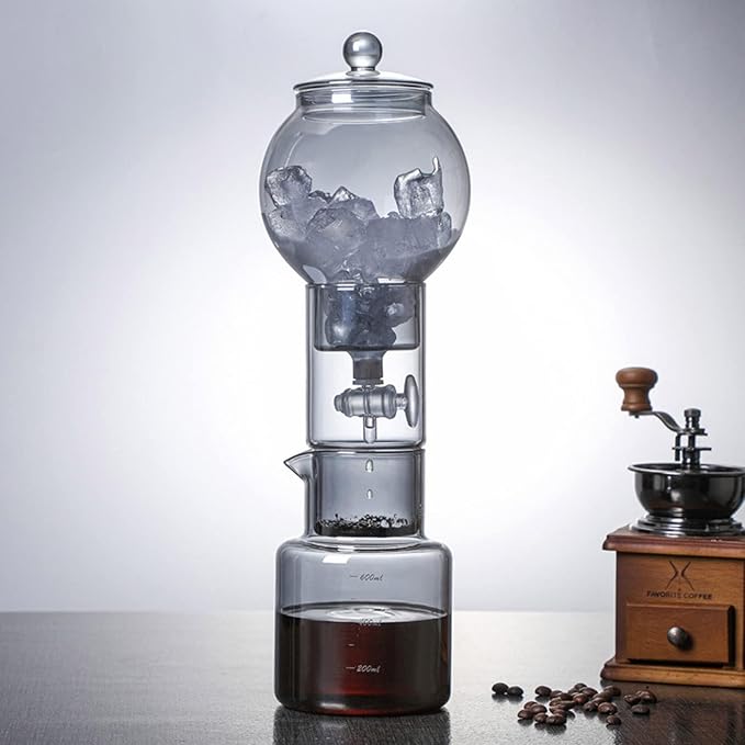 Cold Brew Drip Tower 600ml Ice Drip Glass Cold Brew Coffee Pot with Drip Speed Regulating Valve Drip Type Cold Extraction Coffee Machine for Home Office(Gray)