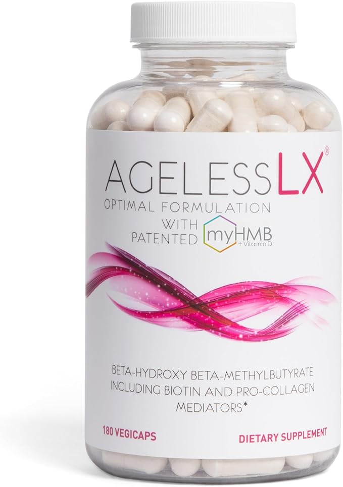AgelessLX HMB Supplements for Women - Collagen Enhancer Capsules - Anti-Aging for 40 + Lean Muscle Builder - Biotin Vitamin D3 K2 Supplement for Youthful Skin - 60 Servings