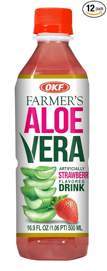OKF Farmer's Aloe Vera Drink Strawberry 16.9 Fluid Ounce (Pack of 12)
