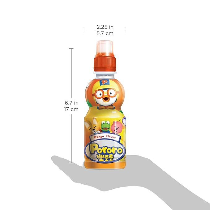Paldo Fun &amp Yum Pororo Kids Mango Flavor Drink Pack of 8 Fruit Juice Drinks with Comfortable Push-Pull Sports Cap Perfect Drink for Children 7.95 fl oz. x 8