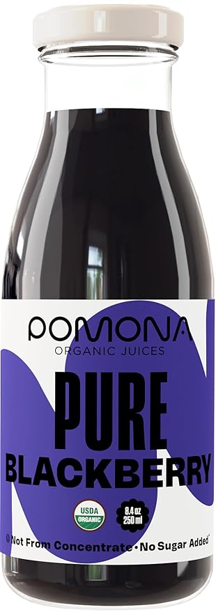 Pomona Organic Blackberry Juice (Pack Of 12) Cold Pressed USDA Organic Juices 100% Blackberries No Added Sugar Not From Concentrate Vegan Kosher Non GMO Pasteurized 8.4 Oz Glass Bottles