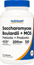 Nutricost Saccharomyces Boulardii + MOS Capsules (&gt5 Billion CFU) 120 Capsules - Prebiotic + Probiotic 200mg of MOS Per Serving