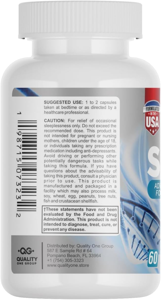 Sleep Support Supplement with Magnesium Oxide Magnesium Citrate Melatonin GABA Mucuna pruriens Seed L-Theanine and 5-HTP Non-Habit Forming Sleep Supplement 60 Capsules Made in USA.